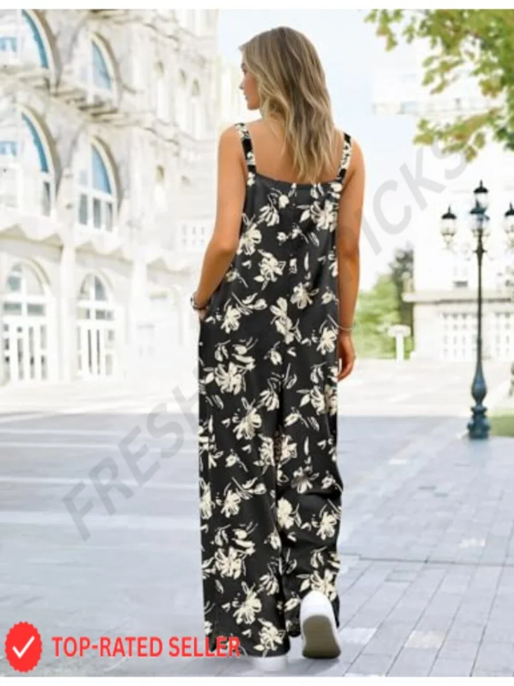 Women's Casual Wide Leg Jumpsuit Summer Boho Sleeveless V Neck with Pockets